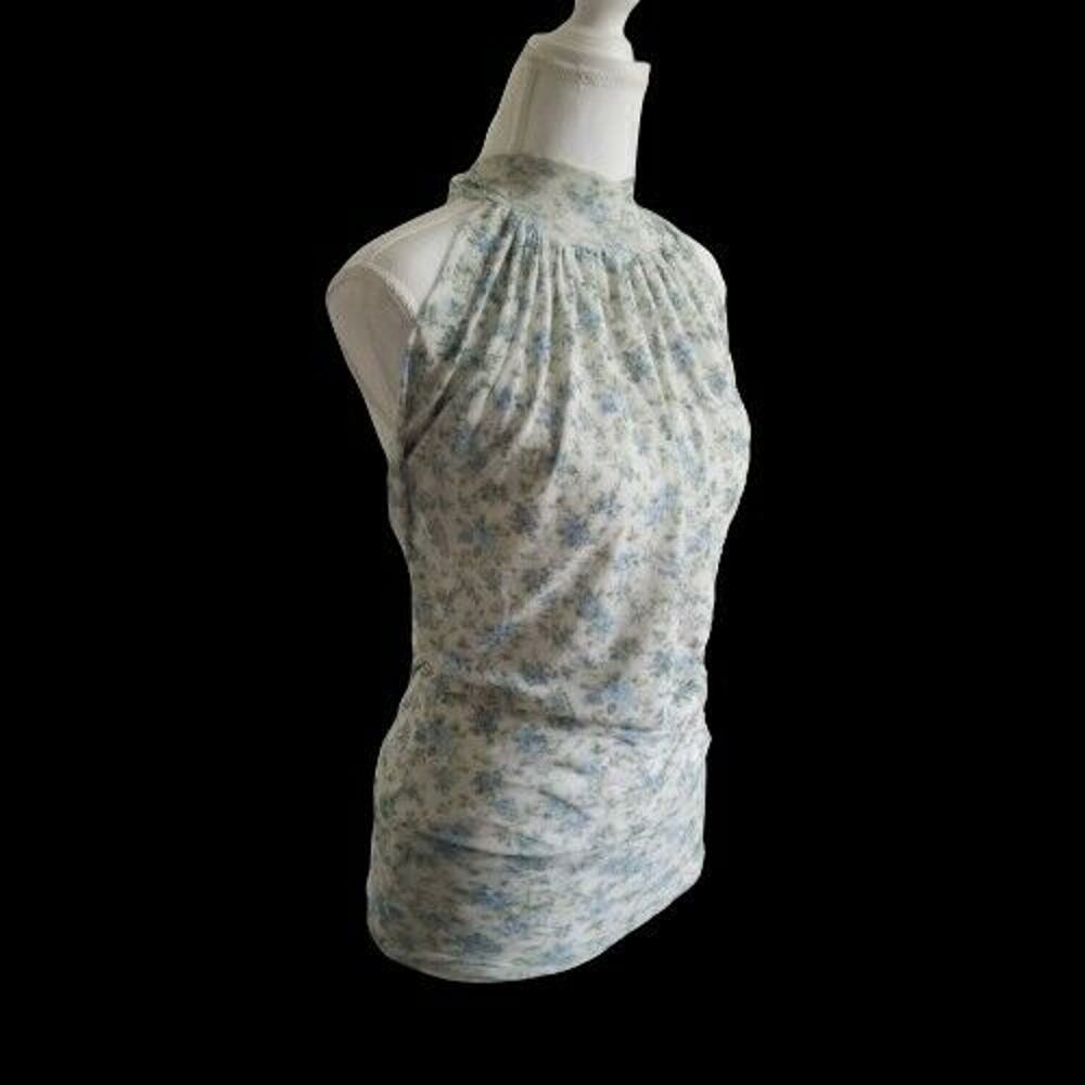 Floral Blouse Stretch, Mock Neck and Backless - Size M